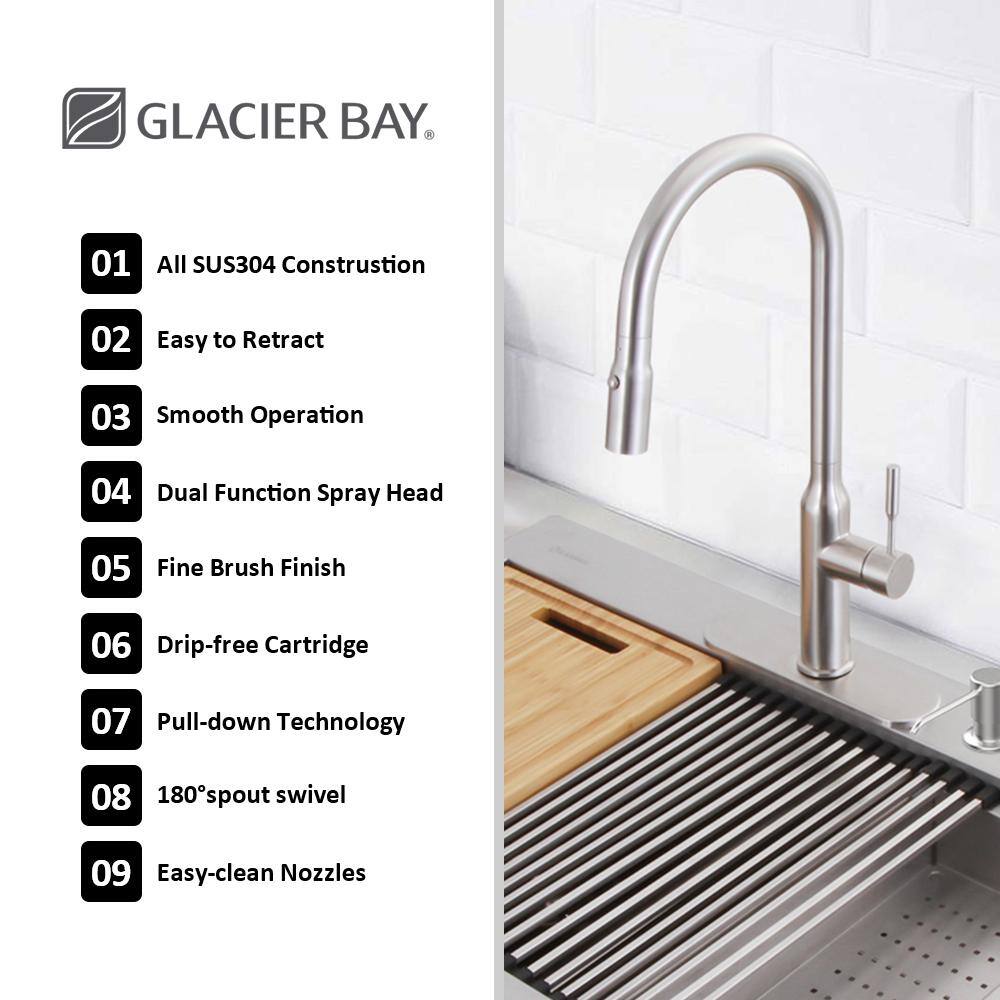 Glacier Bay All-in-One Zero Radius Drop-in 18G Stainless Steel 30 in. 2-Hole Single Bowl Workstation Kitchen Sink Pull-Down Faucet 4308F-1