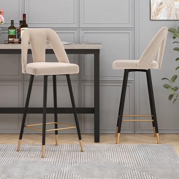 Modern Set of 2 Barstools with Nailheads