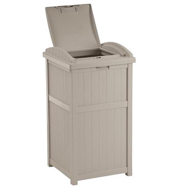 Suncast Trash Hideaway 33 Gallon Garbage Container 1 Beige amp 1 Brown 2 Pack