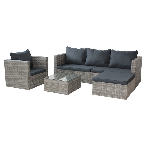 4Piece Rattan Patio Set with Cushioned Wicker Sofa