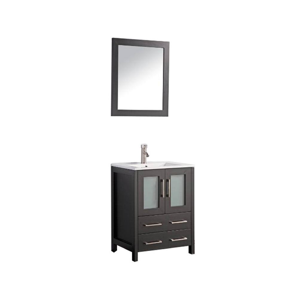 Vanity Art Brescia 24 in. W x 18.1 in. D x 35.8 in. H Single Basin Bathroom Vanity in Espresso with Top in White Ceramic and Mirror VA3024-E