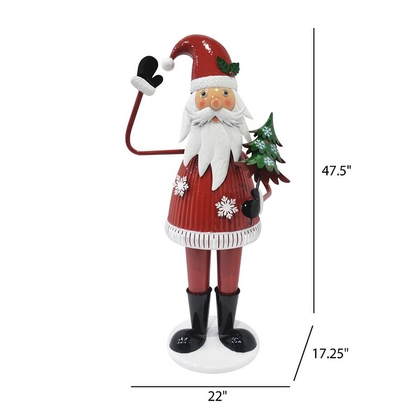 Cheerful Santa Claus Holding Tree and Waving，HighQuality Iron Construction