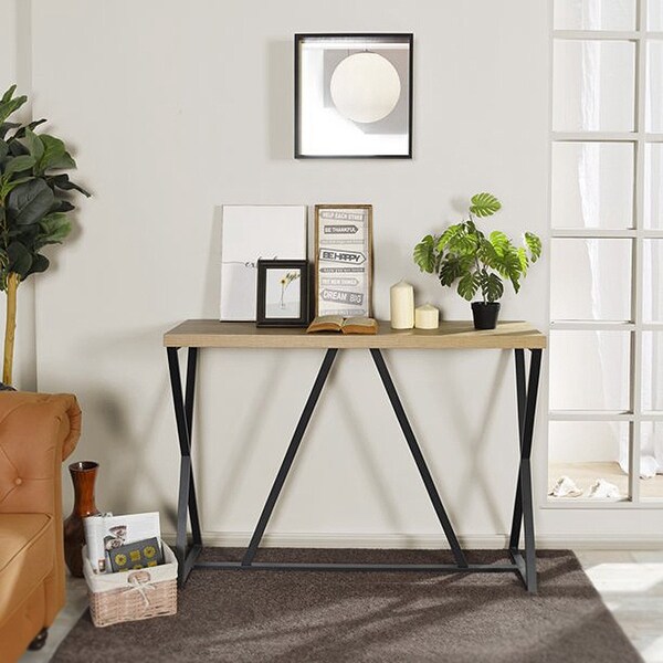 47.2'' Sofa Table; Wood Rectangle Console Table with Metal Frame - Oak and Black