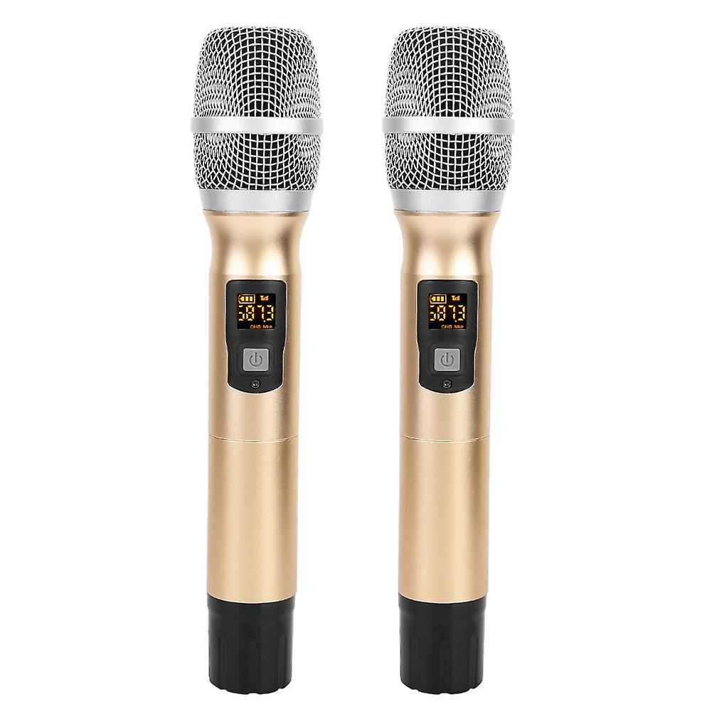 2pcs 25 Channels Golden Metal Handheld Wireless Microphone With Mini Receiver(built-in Battery)