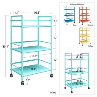 Novogratz Cache 3-Tier Rolling Metal Cart in Blue 7741810COM