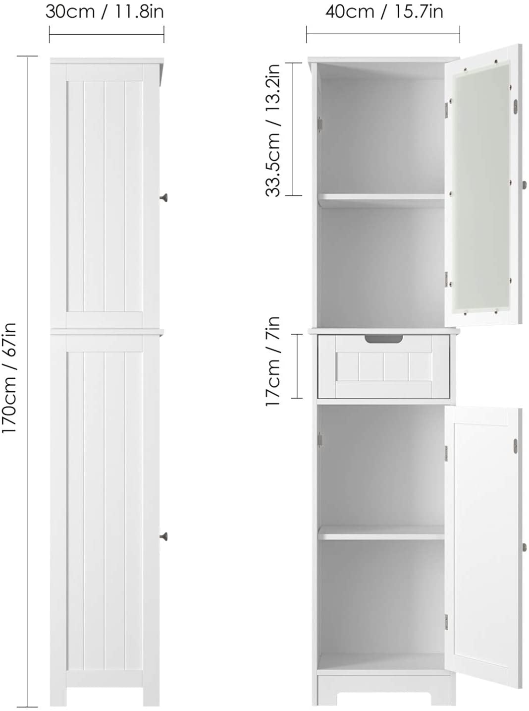 Homfa Bathroom Storage Cabinet, White Linen Cabinet, Narrow Tall Cabinet Storage Tower with Door and Drawer