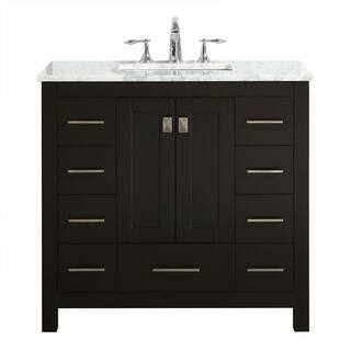 Eviva Aberdeen 42 in. W x 22 in. D x 34 in. H Double Bath Vanity in Espresso with White Carrara Marble Top with White Sinks EVVN412-42ES