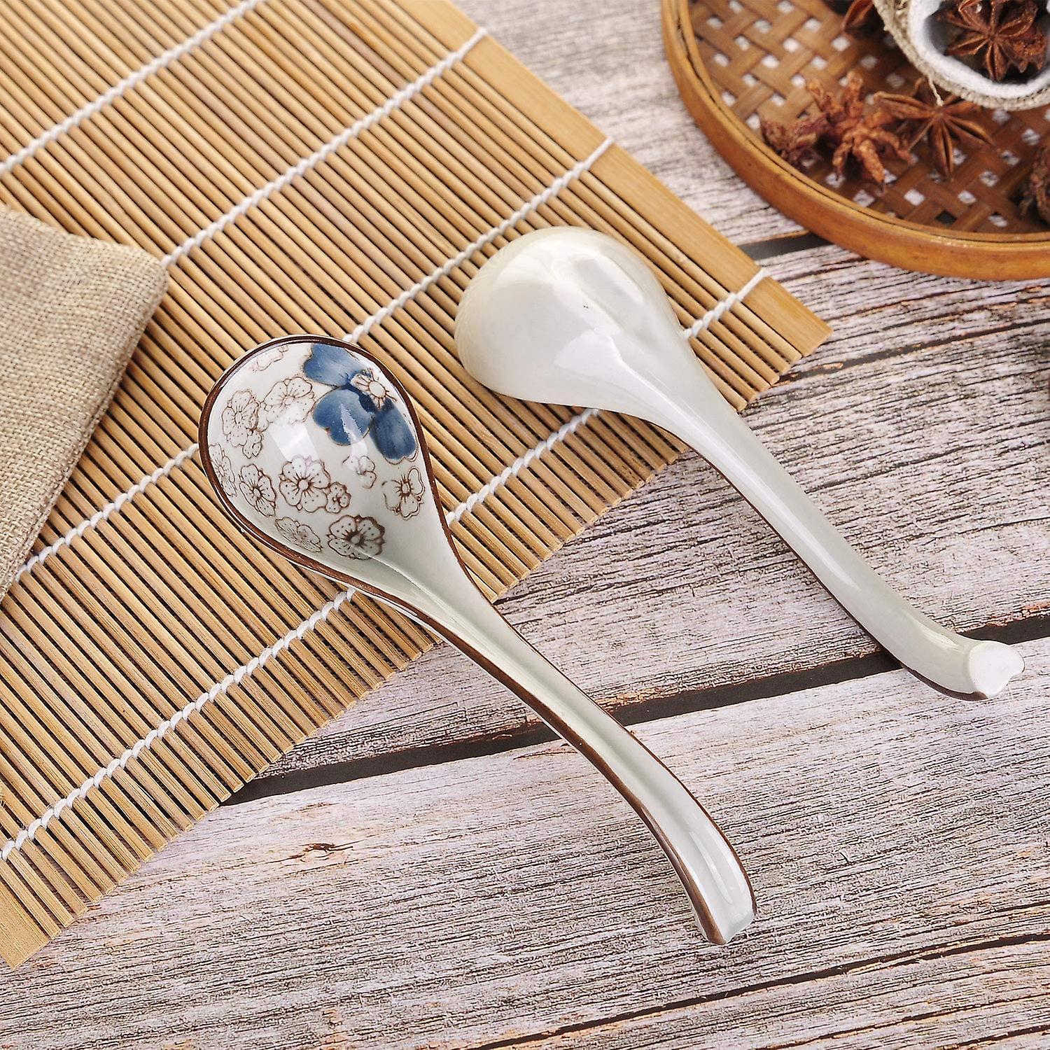 Set Of 4 Chinese/japanese Ceramic Soup Spoons， Vintage Hand Painted Floral Pattern Ceramic Spoon