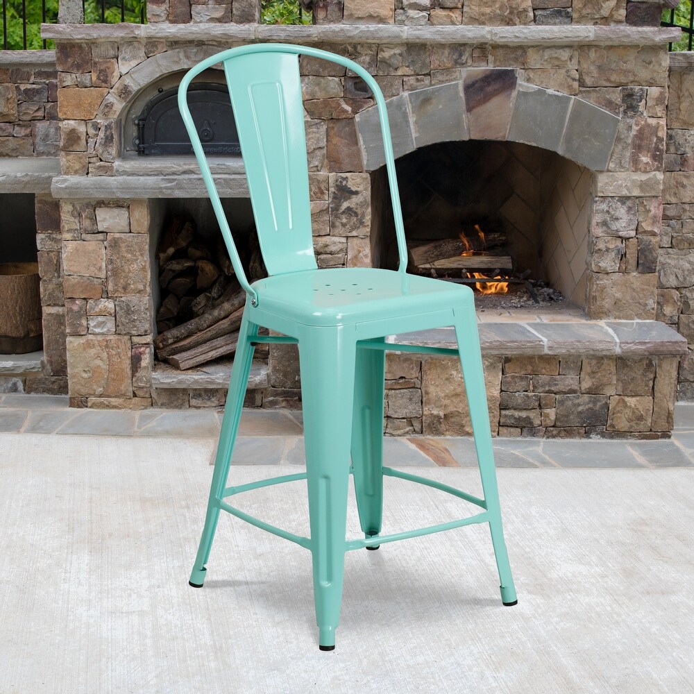 24'' High Metal Indoor Outdoor Counter Height Stool with Back   17.75\