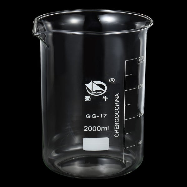 2000ml Low Form Glass Beaker， 3.3 Borosilicate Lab Measuring Cups - Clear