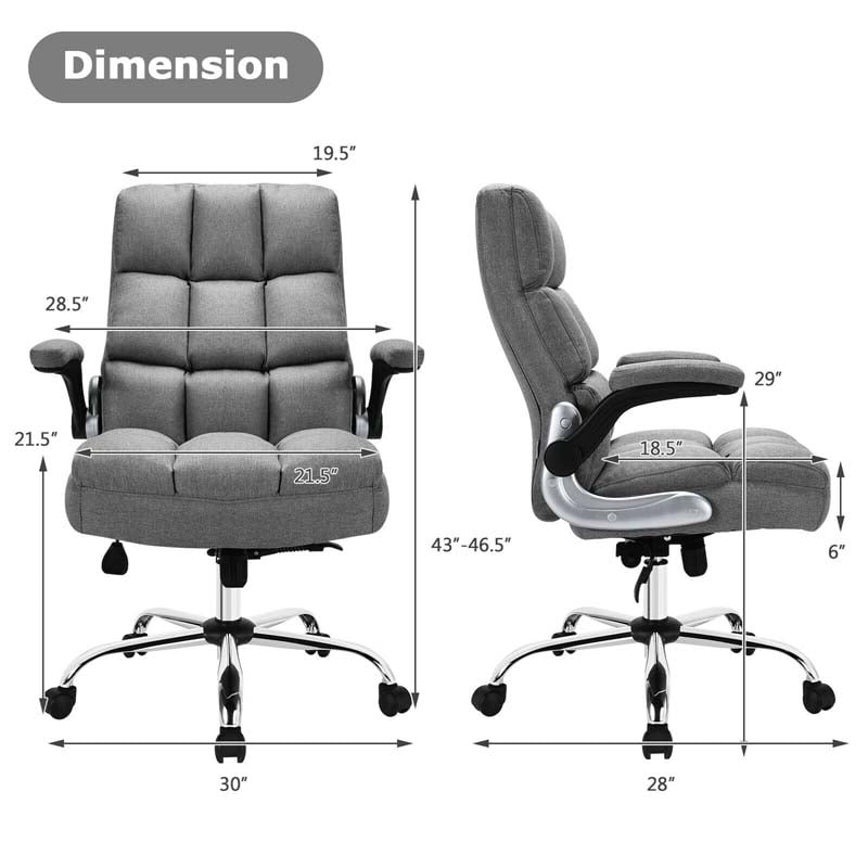 Linen Fabric Thick Padding Big & Tall Executive Office Chair with Flip-up Armrest, Swivel High Back Computer Desk Chair