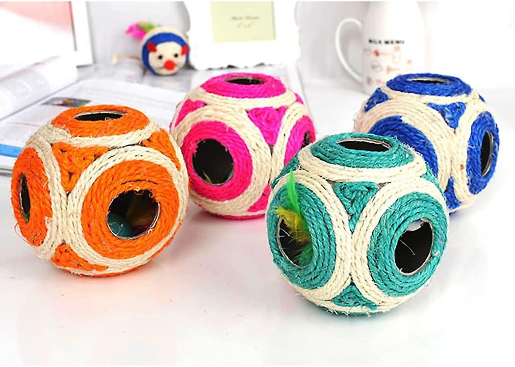 Cat Ball Toy Sisal: 2pcs Fake Feather Natural Funny Kitten Play Toy Cat Scratching Toy Small Medium Adorable Dental Training - -