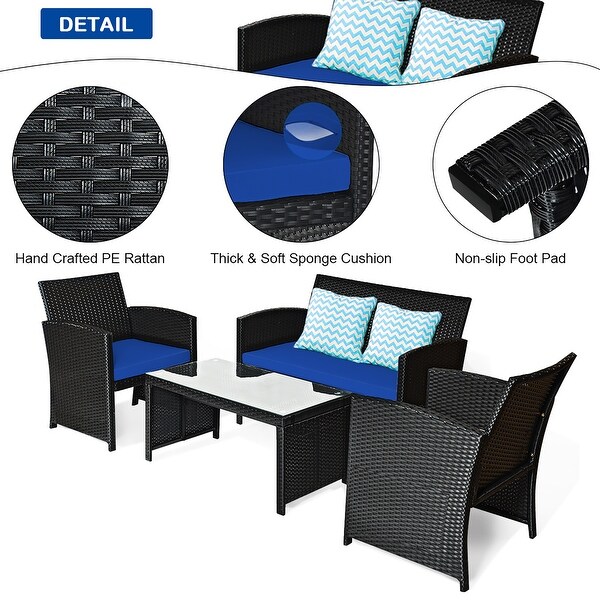 Costway 8PCS Patio Rattan Furniture Conversation Set Cushion Sofa