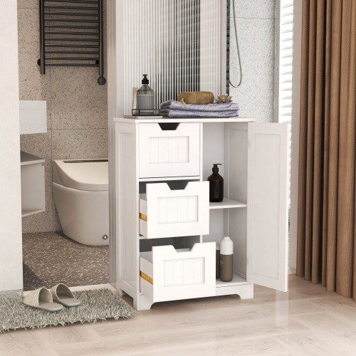 White freestanding storage cabinet for bathroom an...