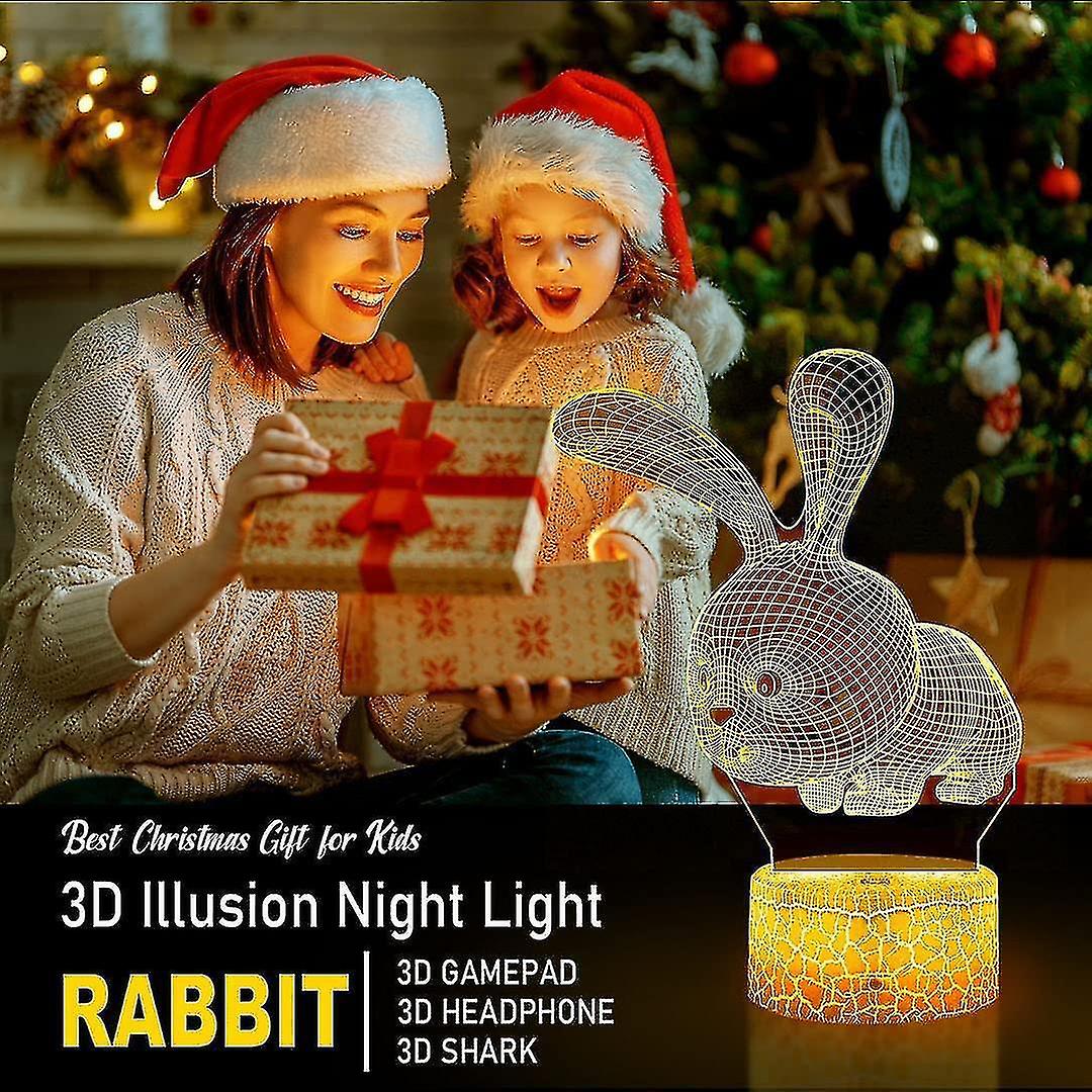 3d Night Light For Kids Bunny 3d Illusion Lamp With 16 Colors Changing Touch Switch