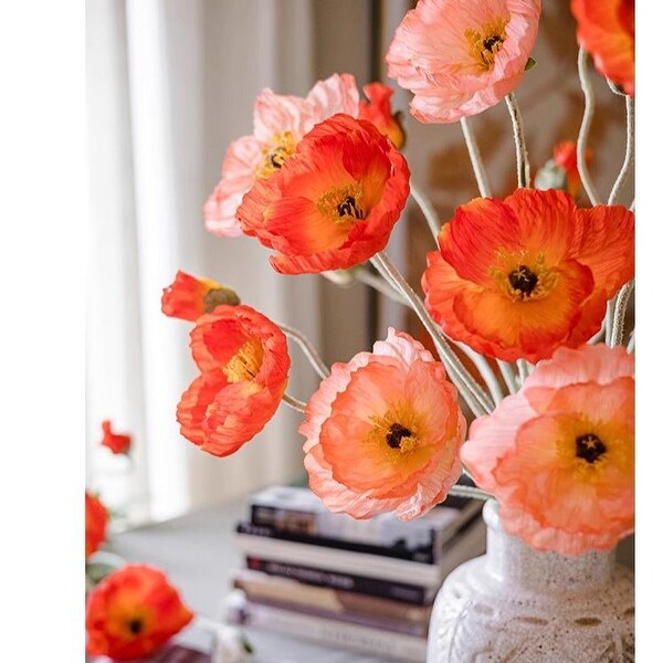 RusticReach Large Silk Poppy Flower Stem 41 Tall