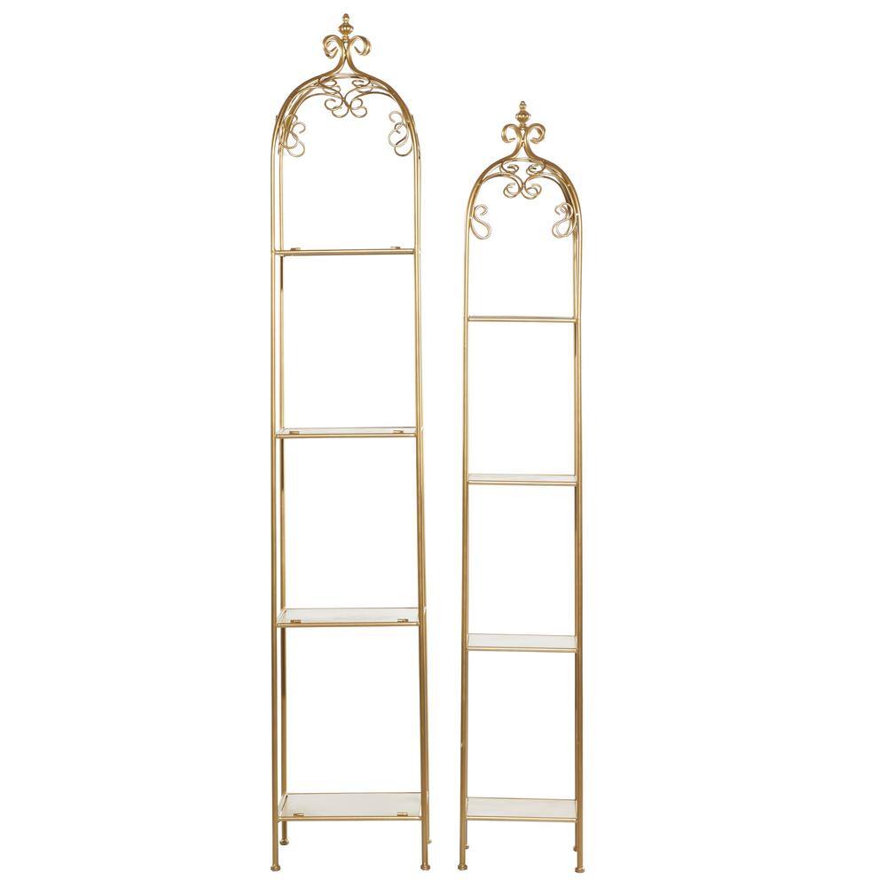 Litton Lane 74 in. Gold Contemporary Metal 4 Shelf Shelving Unit (Set of 2) 46038