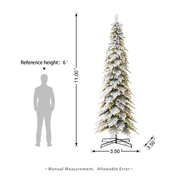 Glitzhome PreLit Flocked Pencil Spruce Artificial Christmas Tree with Warm White Lights