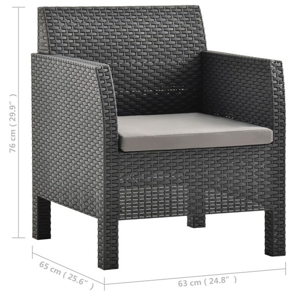 3 Piece Patio Lounge Set with Cushions PP Rattan Anthracite - Overstock - 36363413