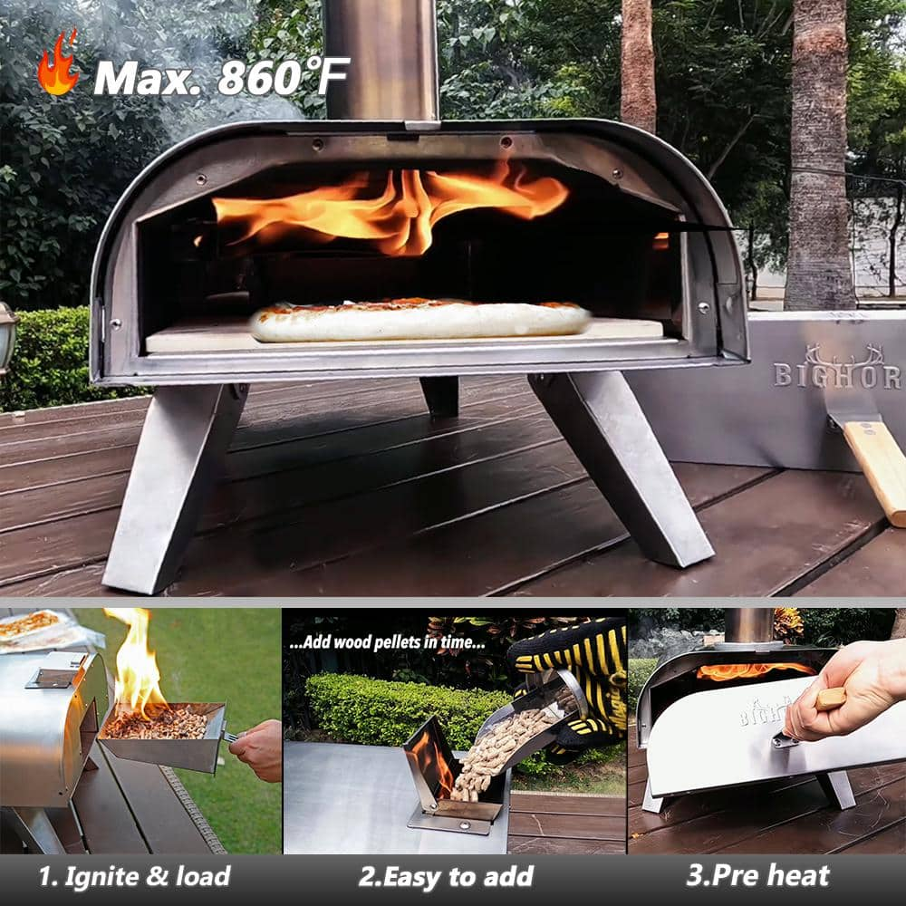 BIG HORN Pizza Ovens Wood Pellet Pizza Oven Wood Fired Pizza Maker Portable Stainless Steel Pizza Grill SRPG18003