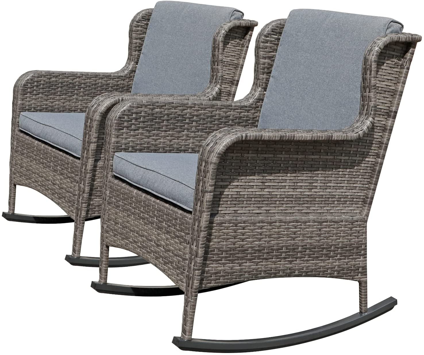 Soleil Jardin Set of 2 Patio Resin Wicker Rocking Chair w/ Cushions, Outdoor Furniture Gray Cushions