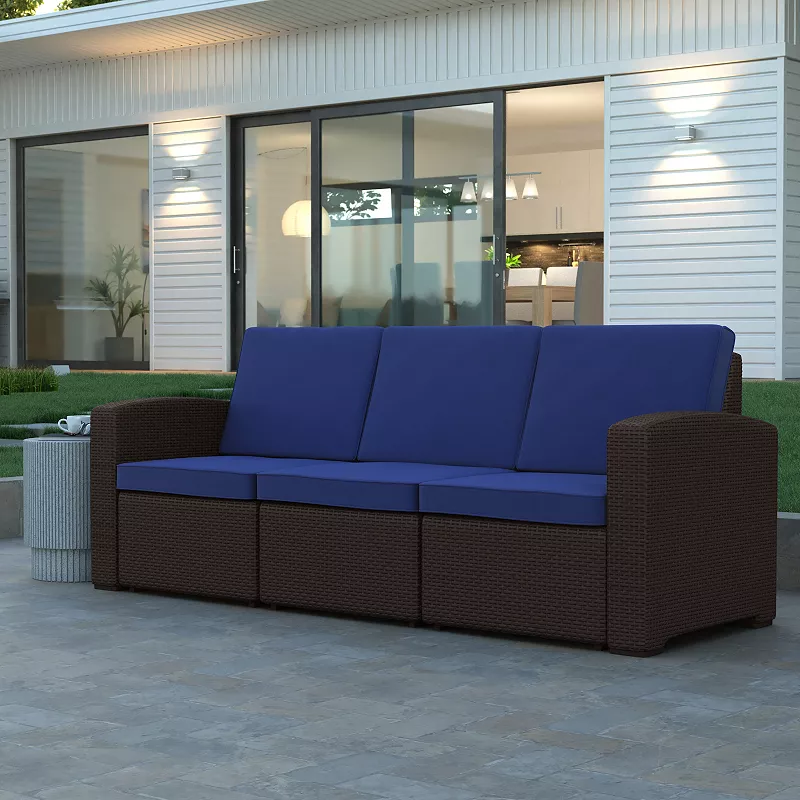 Emma and Oliver Faux Rattan Sofa with All-Weather Cushions