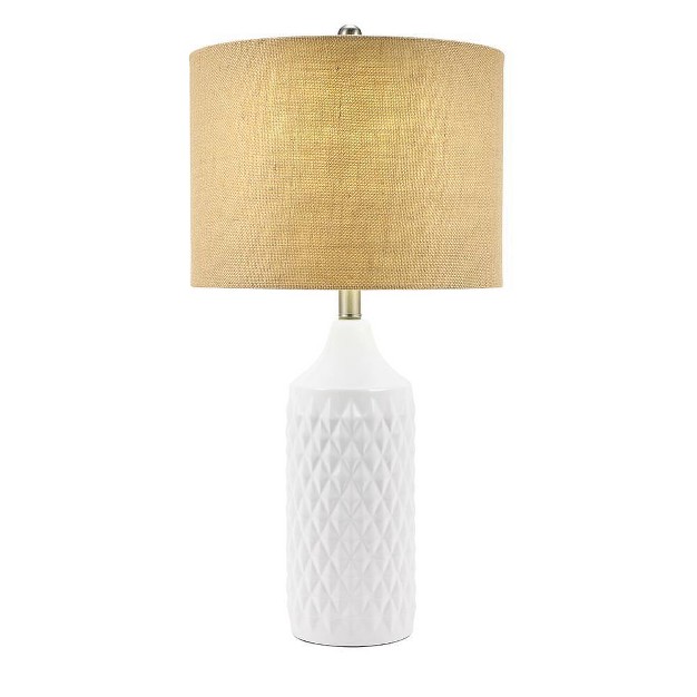 Geometric Ceramic Table Lamp With Linen Shade White Cresswell Lighting