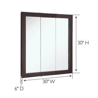 Design House Ventura 30 in. W x 30 in. H x 6 in. D Framed Tri-View Surface-Mount Bathroom Medicine Cabinet in Espresso 541342-ESP