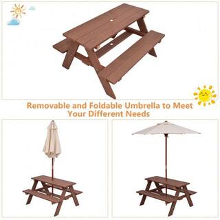 Cisvio Outdoor 4-Seat Kid's Wood Picnic Table Bench with Umbrella Outdoor Camping Table Bench Set for Garden Backyard Patio D0102HAS4WY