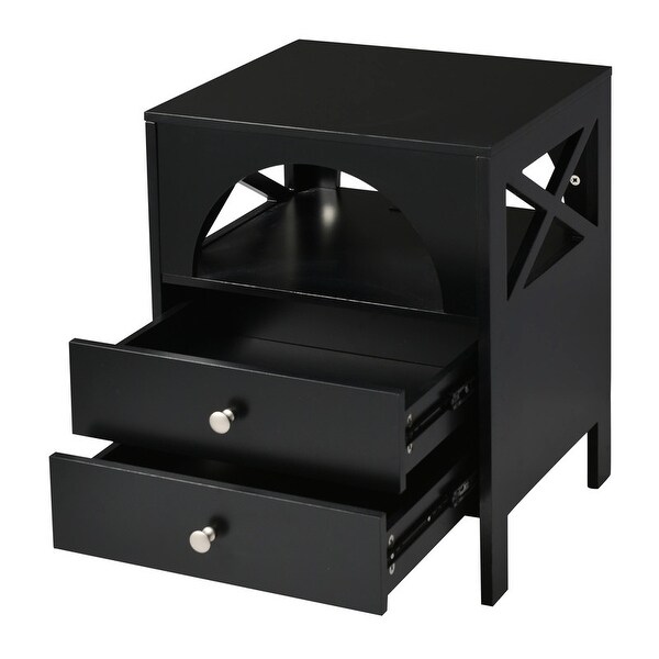 Modern 2 Drawers Nightstand with USB Charging Ports and LED Lights - - 37388176