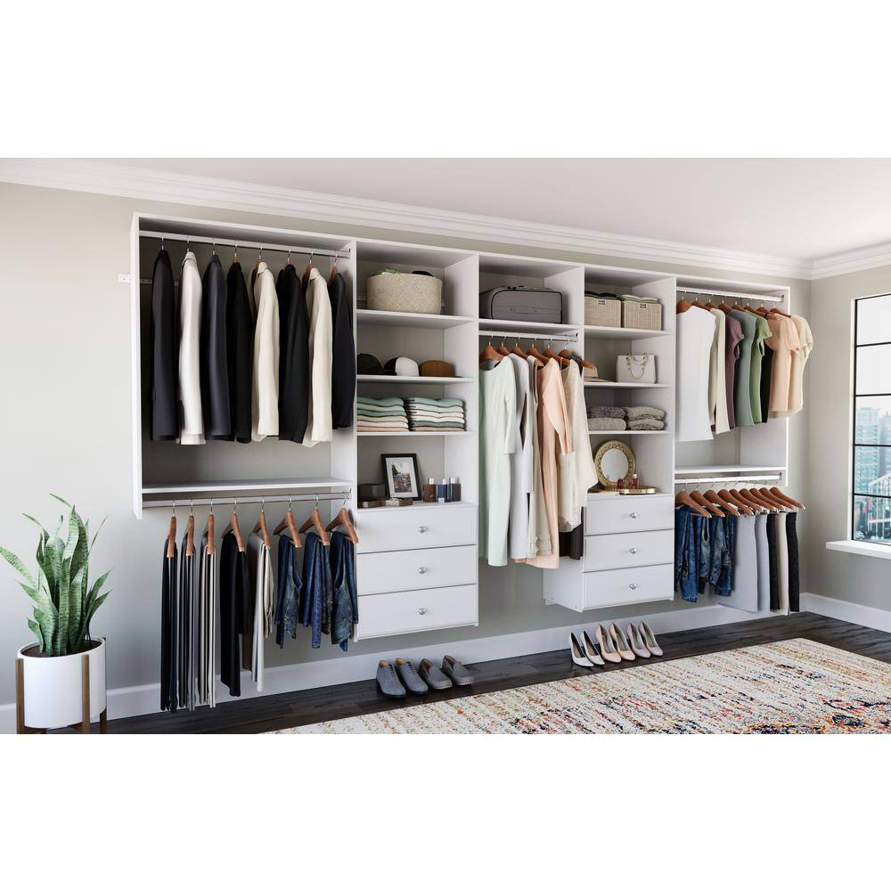 Closet Evolution 120 in. W - 144 in. W White Wood Deluxe Closet System WH62