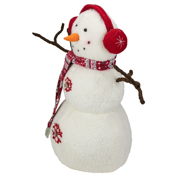 21.5 White Red Snowflake Sherpa Plush Snowman Christmas Decoration