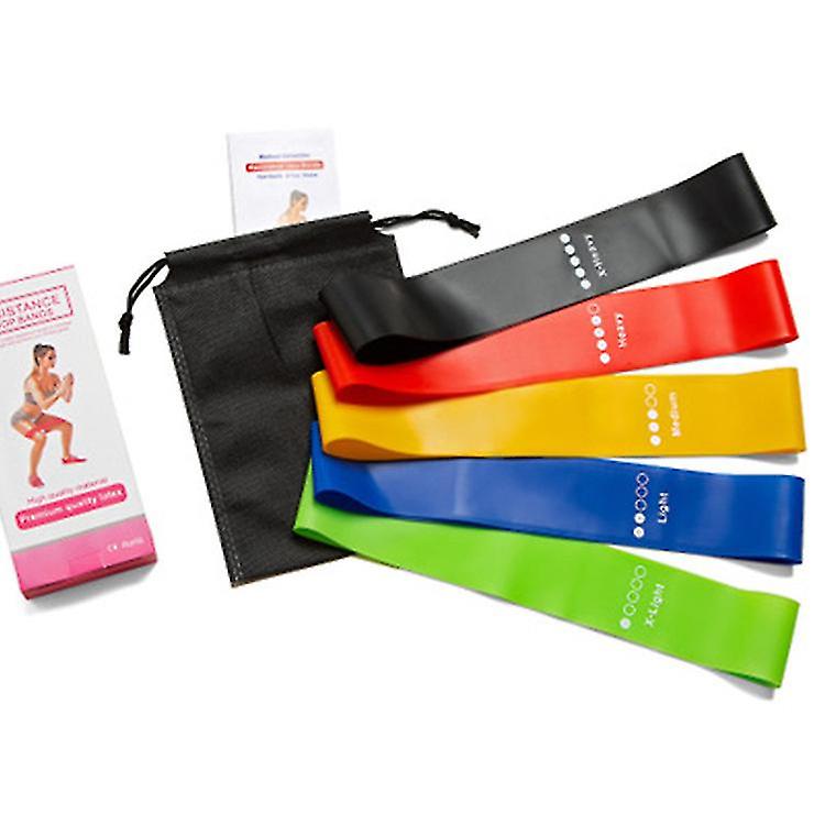 Portable Fitness Exercise Equipment Rubber Resistance Band Yoga Gym Elastic Gum Strength Pilates Women's Weight Exercise Routine Five-piece Set (inclu