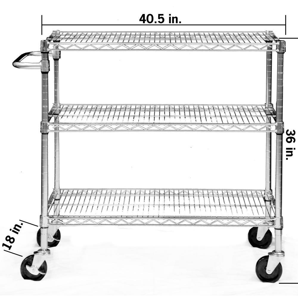 TRINITY EcoStorage 3‐Tier 40.5 in. x 18 in. x 36 in. Cart in Chrome TBFZ-0902