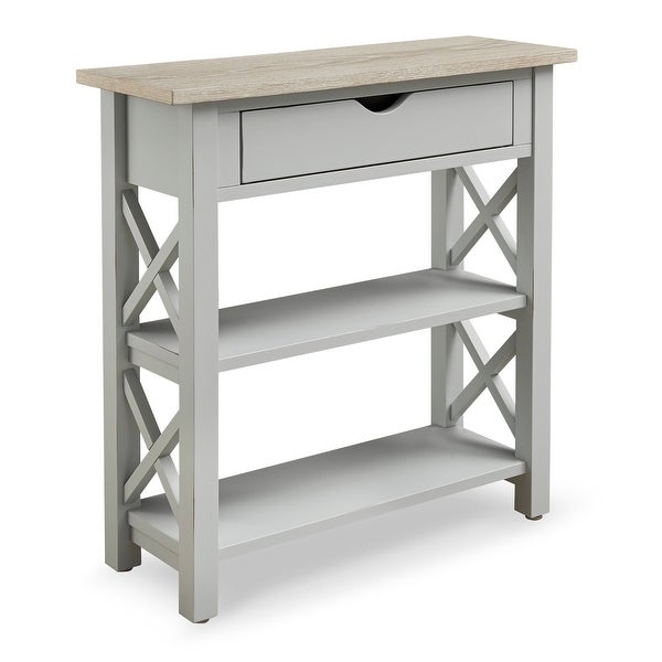 Wood Small Console Table with Drawer and 2 Shelves