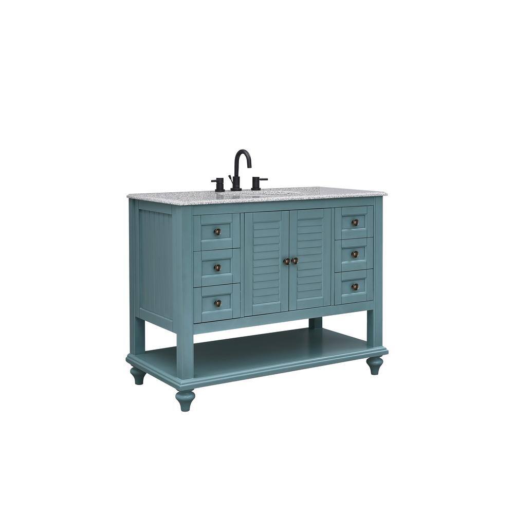 Home Decorators Collection Hamilton 43 in. W x 22 in. D x 35 in. H Open Shutter Bathroom Vanity in Sea Glass with Grey Granite Top 19084-VS43-SG