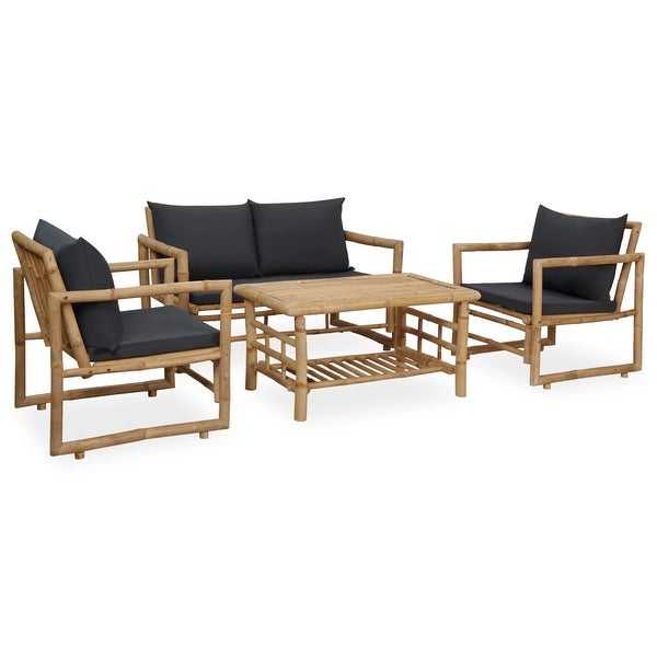 4 Piece Patio Lounge Set with Cushions Bamboo - Overstock - 35848266