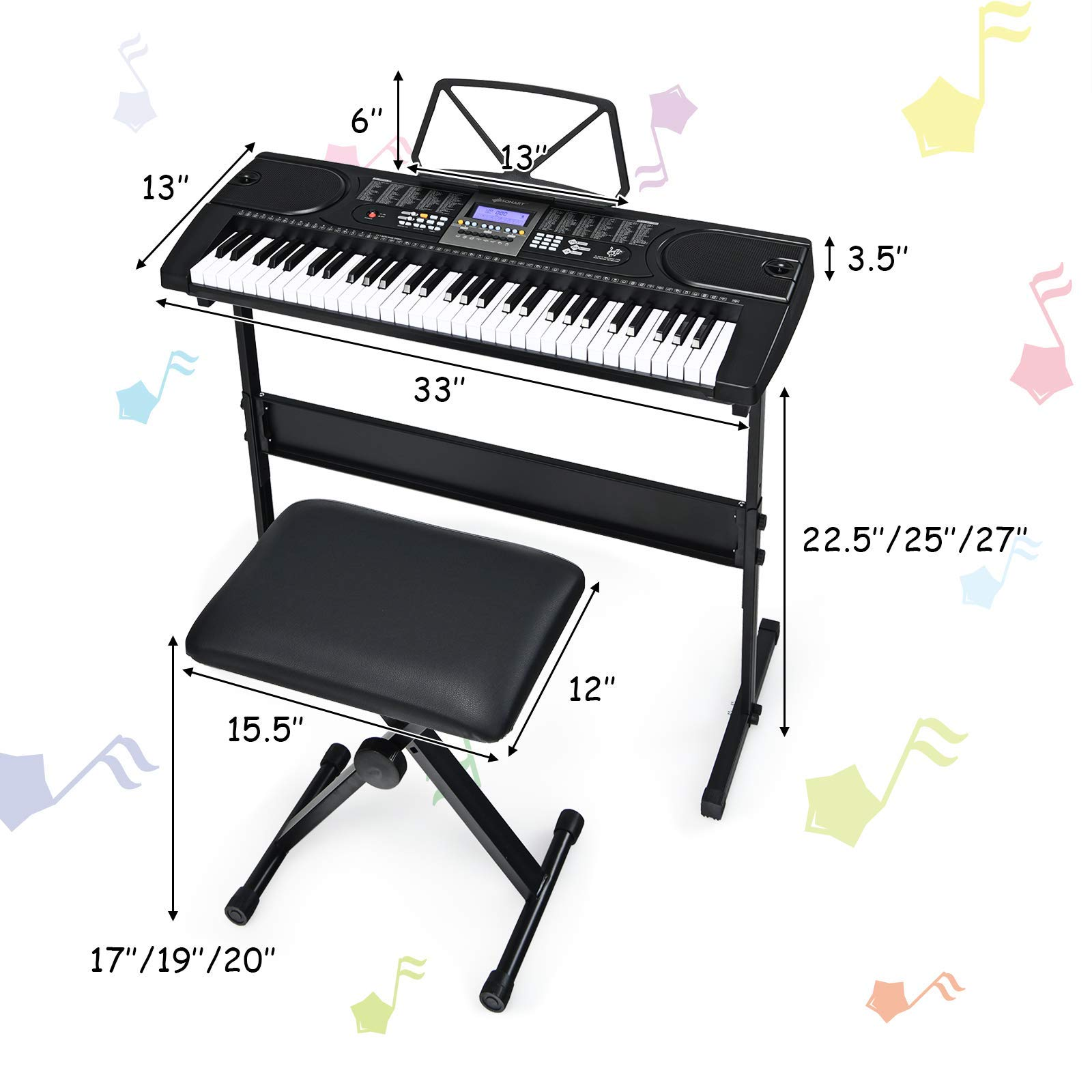 Costzon 61 Key Keyboard Piano with LCD Screen, Portable Digital Piano w/Microphone Headphone, Adjustable Stand (Black)