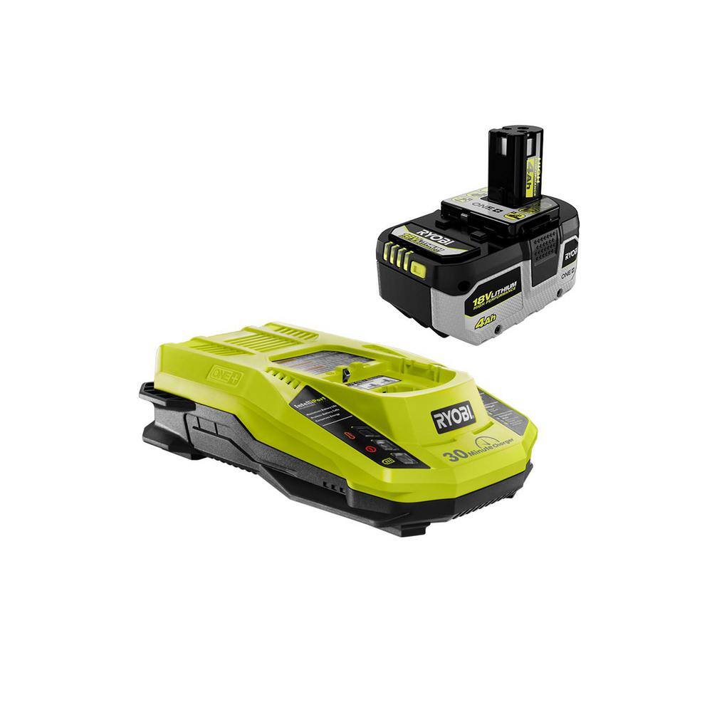 RYOBI ONE+ 18V Cordless Telescoping Power Scrubber with HIGH PERFORMANCE 4.0 Ah Battery and Charger Kit P4500-PSK004