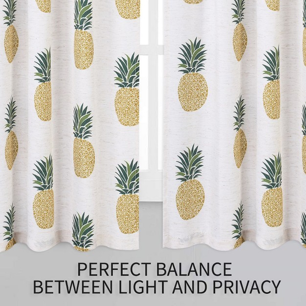 Trinity Pineapple Print Tier Small Half Window Curtains For Bathroom Kitchen Cafe