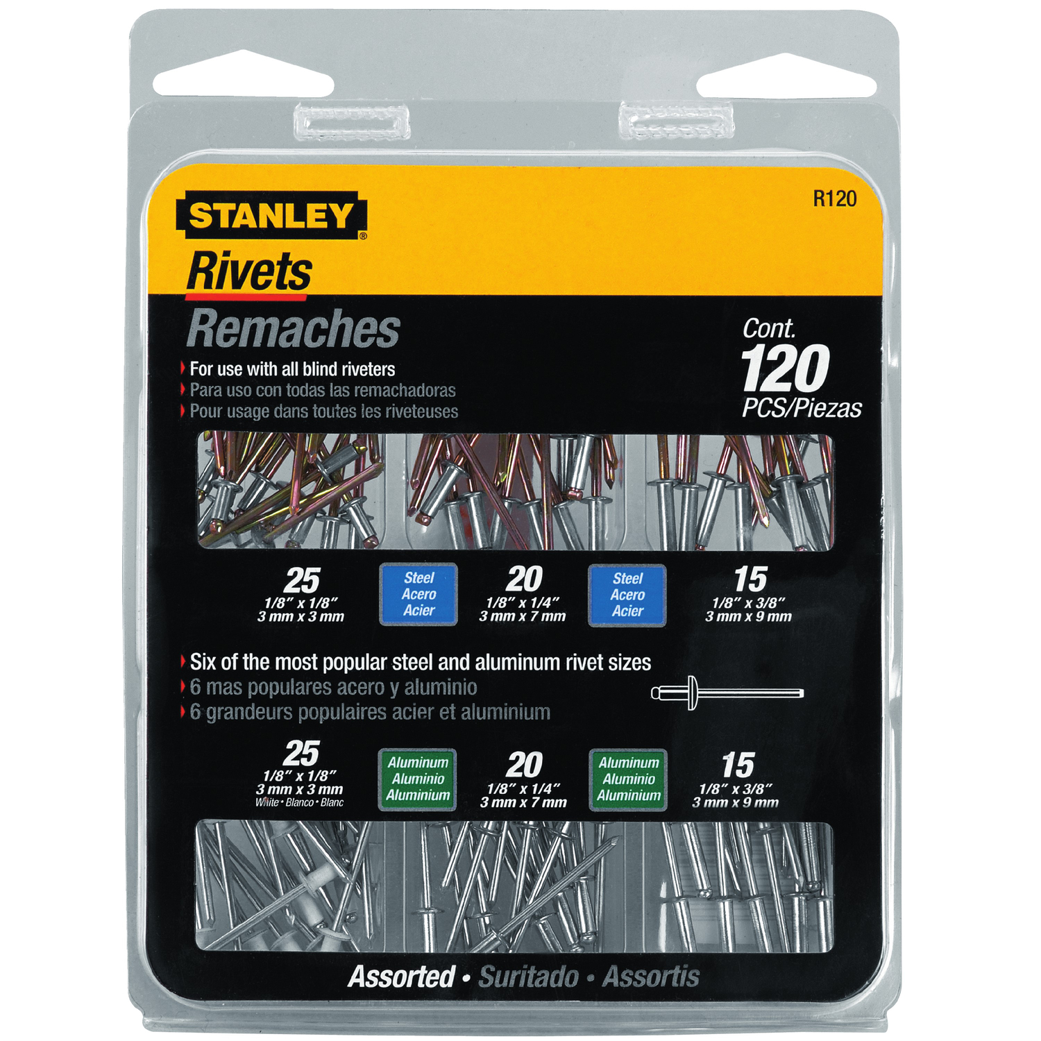 Stanley 1/8 in. D Aluminum/Steel Blind Rivet Set Silver 120 pk