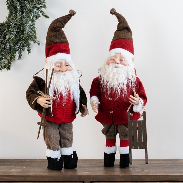 Set of 2 Santa with Ski and Sled Christmas Tabletop Figurines 25.25