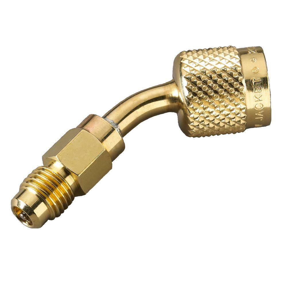 Yellow Jacket 516 in. Female Quick Coupler x 14 in. Male Flare with Schrader Core 45 Degree R410A Refrigeration Fitting RIT19173