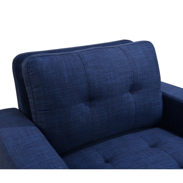 41 Linen Fabric Accent Chair， Modern Armchair Button Tufted Upholstered Accent Sofa Chairs for Living Room， Dark Blue