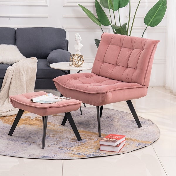 Modern Soft Velvet Material Large Width Accent Chair Leisure Chair Armchair TV Chair Bedroom Chair With Ottoman For Living Room