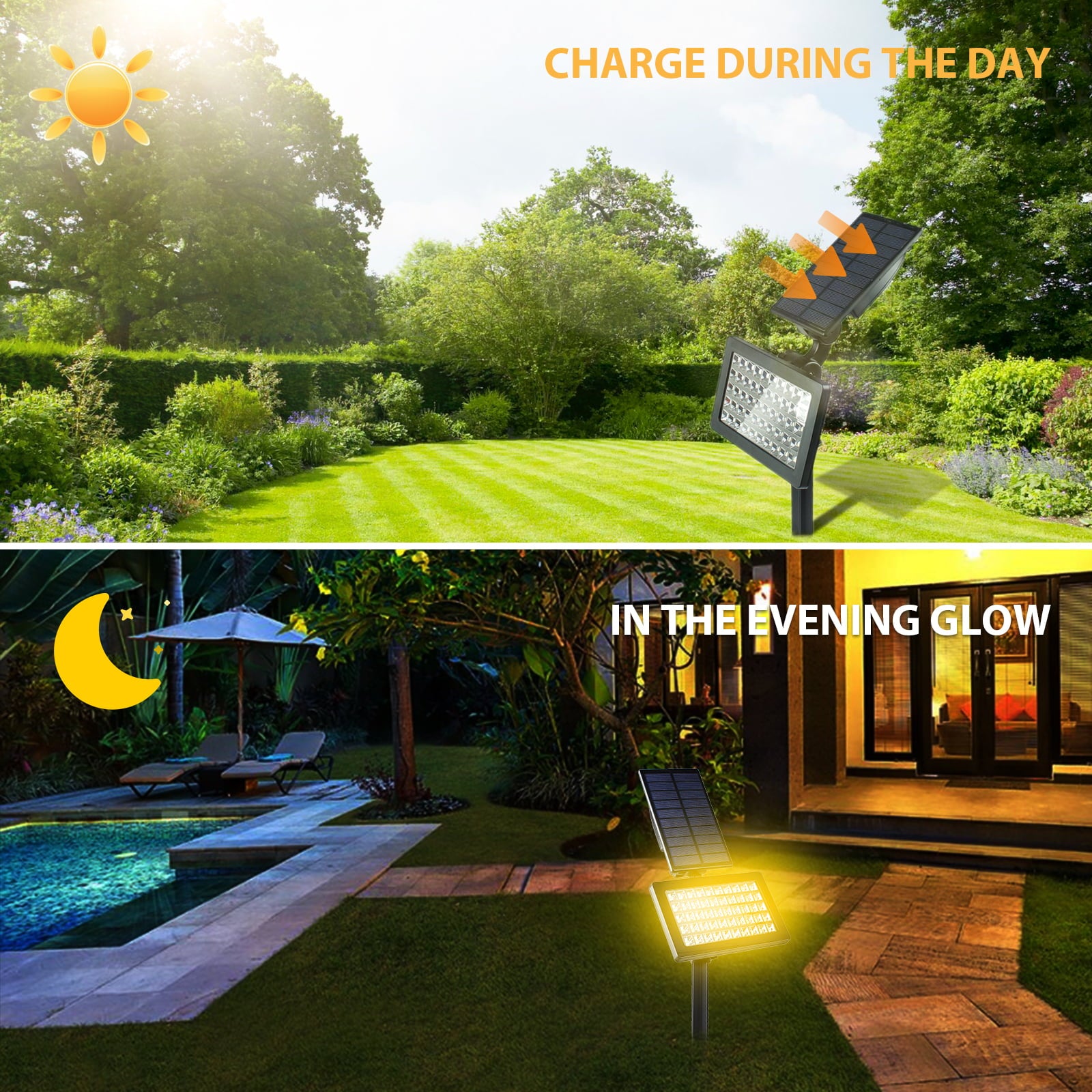 2Pack Solar Power Flood Lamp Spotlight Outdoor 50Led Garden Wall Landscape Light