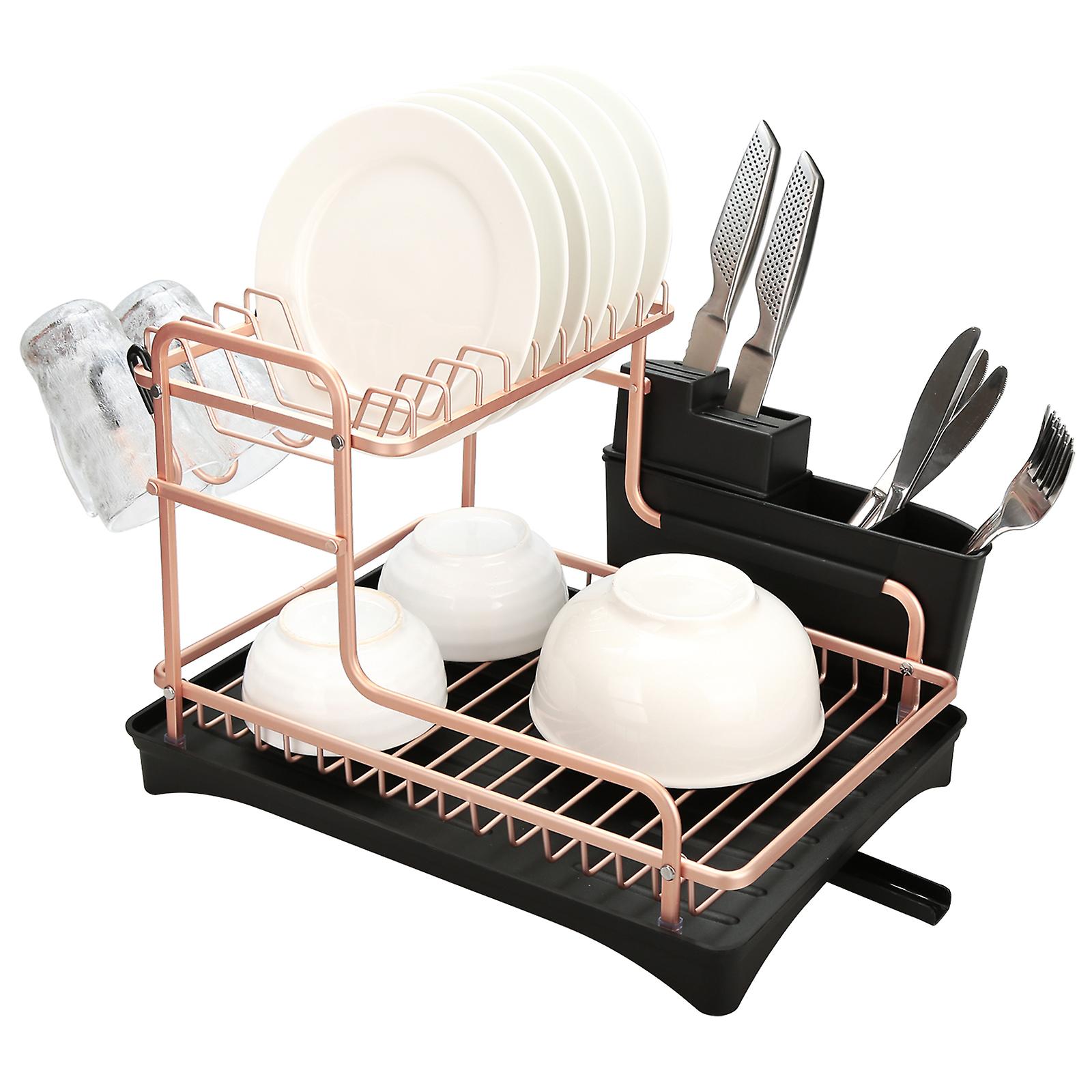 Double Dish Rack Water Plate Kitchen Cutlery Rack Black Silver Large Quantity And Excellent Price Champagne With Black No.181896