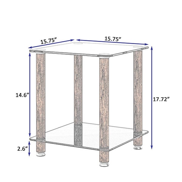 2-tiers Storage Shelf End Table Modern Rectangle Side Table with Metal Tube Legs Sofa Table with Tempered Glass Tabletop