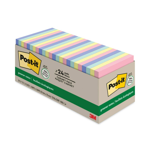 Post-it Recycled Note Pad Cabinet Pack， 3 x 3， Assorted Helsinki Colors， 75-Sheet， 24/PK (654R24CPAP)