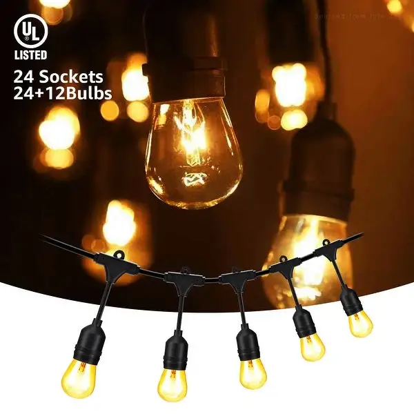 50ft Outdoor String Lights, Vintage Bulb Hanging Light, Bulbs Included